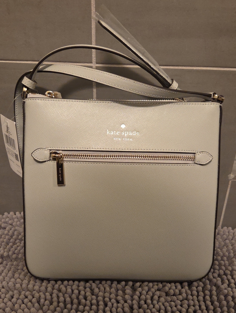 kate spade Light Blue Grey Saffiano Leather Crossbody with Gold Hardware